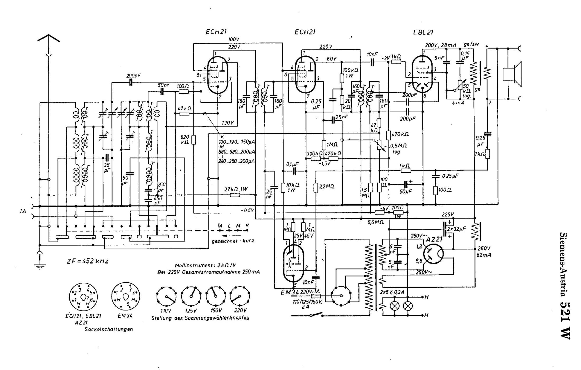 Siemens Super 521 W – Austrian Tube Radio from 1951/1952 schematics