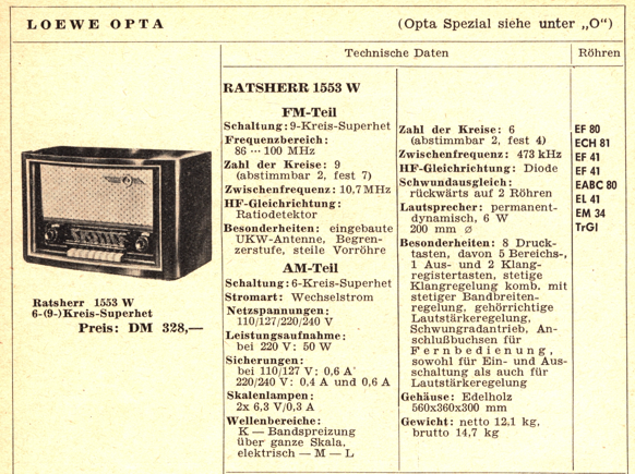 Loewe-Opta Ratsherr in "Katalog des Rundfunk Grosshandels 1952/1953"