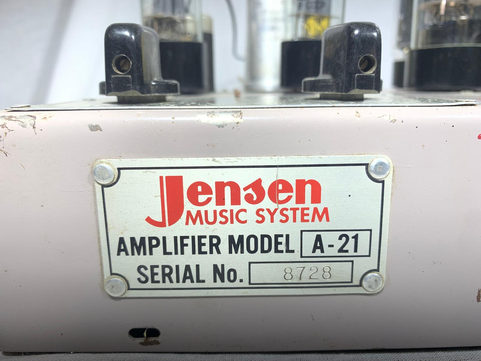 Type plate of Jensen A-21 Jukebox Amplifier
