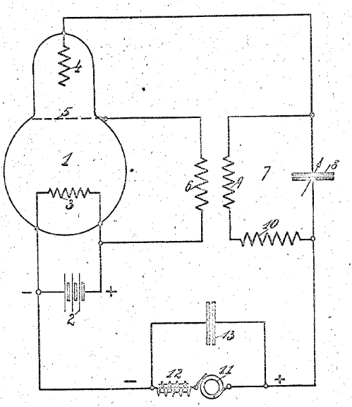 Meißner oscillator – “Einrichtung zur Erzeugung elektrischer Schwingungen” (“Device for generating electrical oscillations”), German patent DE291604C by Alexander Meißner. The circuit illustrates the early use of positive feedback for generating continuous high-frequency oscillations. Source :https://worldwide.espacenet.com/patent/search/family/000546471/publication/DE291604C?q=pn%3DDE291604C